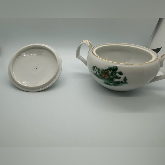 Vintage Narumi Sugar Pot - Fine Chine Green Willow Pagoda - Picture 7 of 10